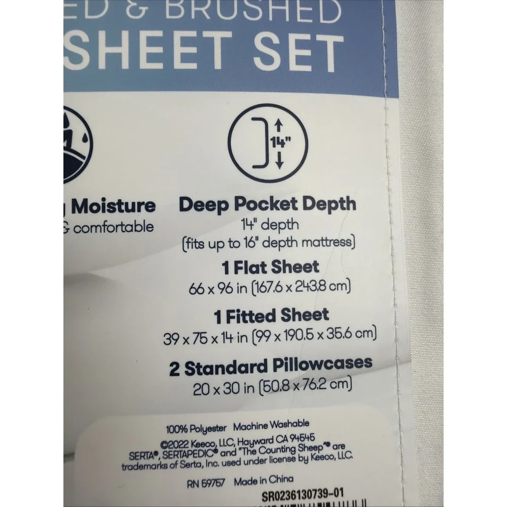 Serta Sertapedic White 4pc Twin Sheet Set So Soft Deep Pocket Boxer Hem Elastic